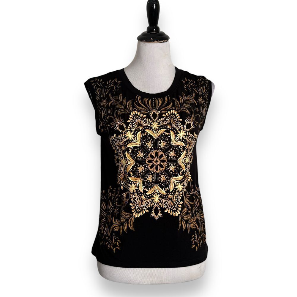 Disney Beauty and The Beast Tee Women Size S Black Gold Sleeveless Shirt NEW‎